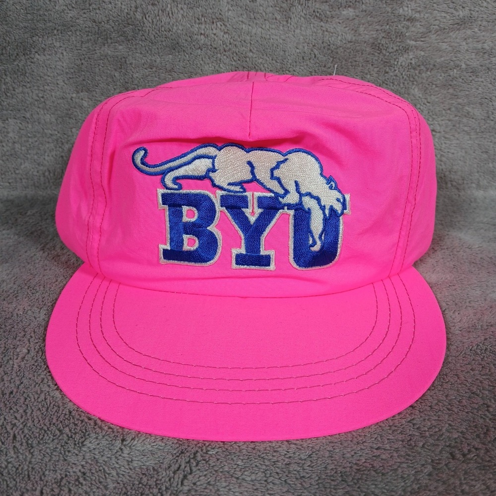 University Square BYU Cougars Hat Vintage Mens OSFA Pink Snapback USA Made Cap